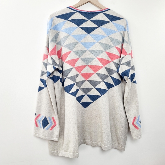 J. Jill Women's Boho Aztec Beige Heather Intarsia Cardigan Size M - Picture 2 of 4